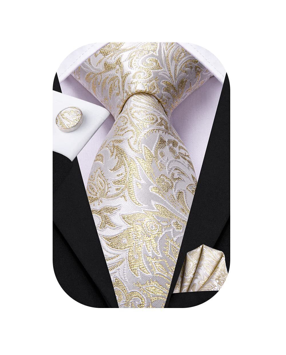 9114 Yellow Sparkles Paisley Tie WOVEN Necktie and Handkerchief Cufflinks